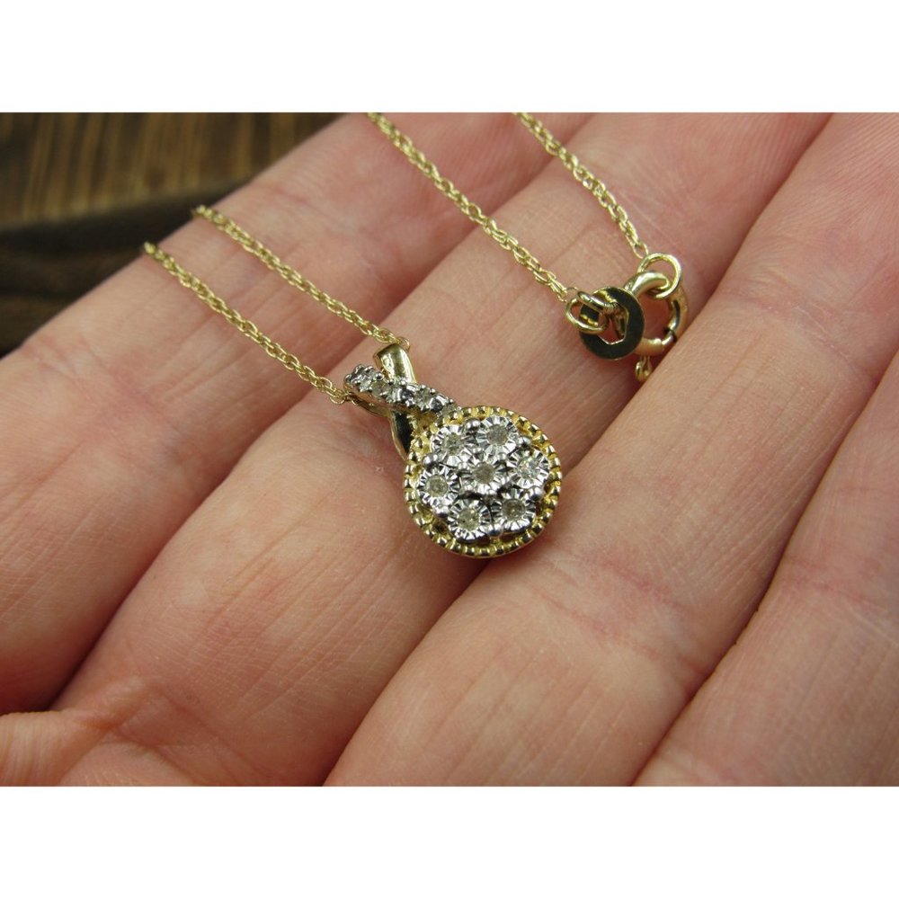 18" Sterling Silver Simple Diamond Chip Gold Plated Pendant Necklace Vintage - Picture 3 of 7